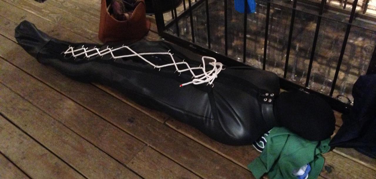 Me wrapped in TheLeatherMan's neoprene sleepbag